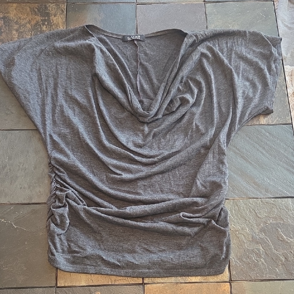 BCBG Gray Drape Neck Blouse
